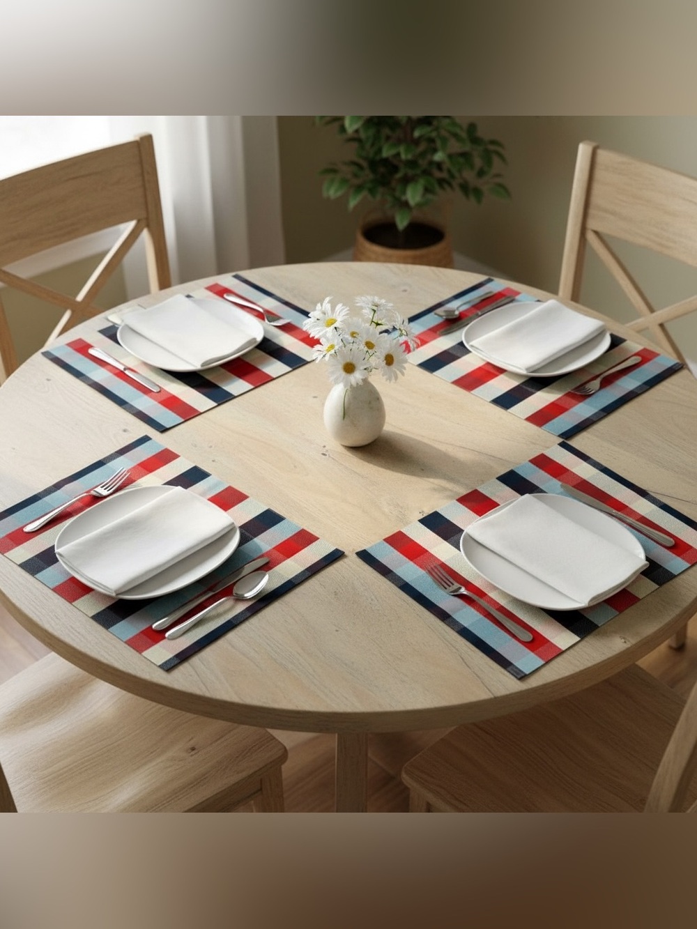 Vera Bradley Indoor/Outdoor Placemats Set of 2 Red Blue Plaid NWT-EB - Picture 2 of 6